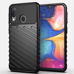 Подсилен силиконов гръб на черти за Samsung Galaxy A20e - черен