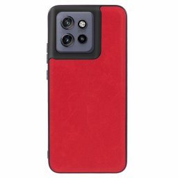 Пластмасов гръб с покритие от кожа за Motorola Edge 50 Neo 5G - червен