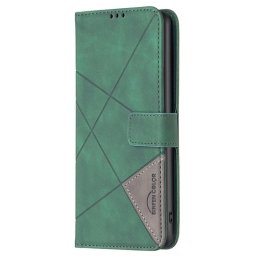 Кожен калъф тип портмоне марка BINFEN COLOR за Honor 90 - зелен със сив триъгълник