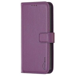 Кожен калъф тип портмоне марка BINFEN COLOR за Samsung Galaxy S24 FE - лилав
