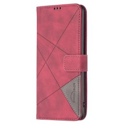 Кожен калъф тип портмоне марка BINFEN COLOR за Samsung Galaxy S24 FE - червен със сив триъгълник