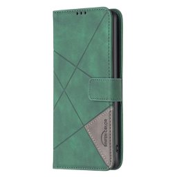Кожен калъф тип портмоне марка BINFEN COLOR за Motorola Edge 50 Neo 5G - зелен със сив триъгълник
