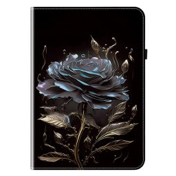 Кожен калъф тип портмоне за Samsung Galaxy Tab A9 - черна роза
