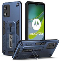 Хибриден гръб със стойка и силиконов пръстен за Motorola E13 - тъмно син