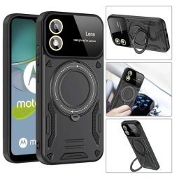 Силиконов гръб със стойка тип пръстен за Motorola E13 - черен