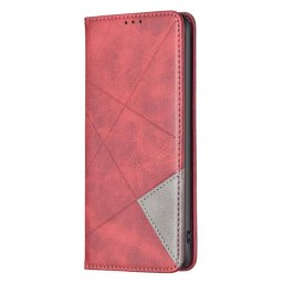 Кожен калъф тип портмоне марка BINFEN COLOR за Honor Magic7 Lite 5G - червен със сив триъгълник