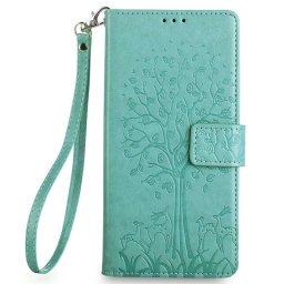 Кожен калъф тип портмоне с дърво за Huawei Pura 70 - зелен