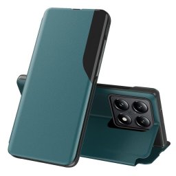 Тънък кожен калъф тип портмоне с прозорче за Xiaomi 14T Pro - тюркоазен