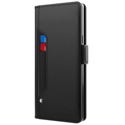 Калъф тип портмоне с магнитна закопчалка и огледалце за Xiaomi Redmi Note 14 5G - черен
