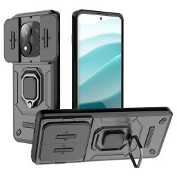 Хибриден гръб със стойка и слайдър за камера за Xiaomi Redmi Note 14 Pro 5G - черен