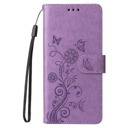Кожен калъф тип портмоне с цветя и пеперуди за Huawei Nova 13 - лилав