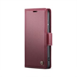 Кожен калъф страничен flip марка CASEME за Samsung Galaxy S25 – винено червен