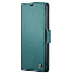 Кожен калъф страничен flip марка CASEME за Samsung Galaxy S25+ – тюркоазен