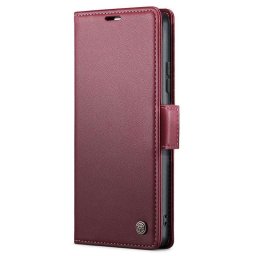 Кожен калъф страничен flip марка CASEME за Samsung Galaxy S25+ – винено червен
