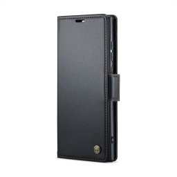 Кожен калъф страничен flip марка CASEME за Samsung Galaxy S25 Ultra – черен