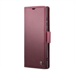 Кожен калъф страничен flip марка CASEME за Samsung Galaxy S25 Ultra – винено червен