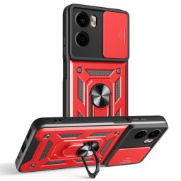 Хибриден гръб със стойка и слайдър за камера за Motorola Moto G05 - червен