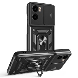 Хибриден гръб със стойка и слайдър за камера за Motorola Moto G05 - черен