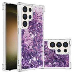 Силиконов гръб с течност с брокат за Samsung Galaxy S25 Ultra - лилав
