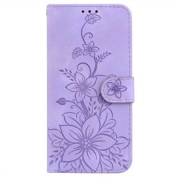 Кожен калъф тип портмоне с цветя за Xiaomi 15 - лилав