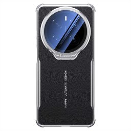 Пластмасов гръб със стойка тип пръстен и покритие от кожа за Honor Magic7 Pro - черен