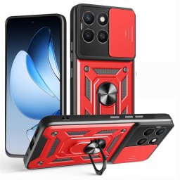 Хибриден гръб със стойка и слайдър за камера за Honor X8c - червен