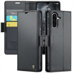 Кожен калъф страничен flip марка CASEME за Samsung Galaxy A26 5G – черен