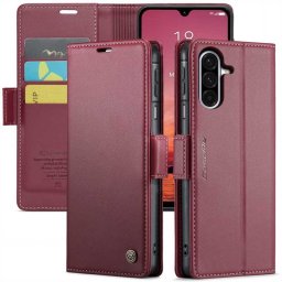 Кожен калъф страничен flip марка CASEME за Samsung Galaxy A26 5G – винено червен