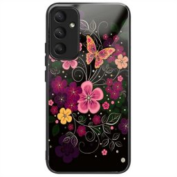 Силиконов кейс със стъклен гръб за Samsung Galaxy A56 5G - цветя и пеперуда
