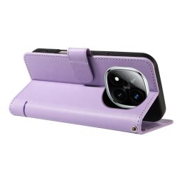 Кожен калъф тип портмоне с котка за Xiaomi Redmi Note 14 Pro 5G/14 Pro+ 5G - лилав