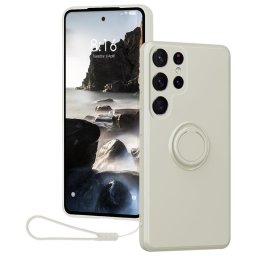 Силиконов гръб с кръгла стойка за Samsung Galaxy S25 Ultra - бял
