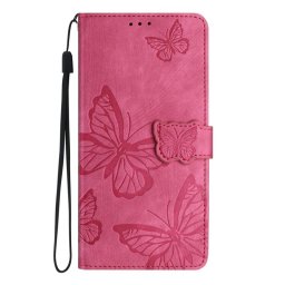 Кожен калъф тип портмоне с пеперуди за Honor Magic7 Lite 5G - ярко розов
