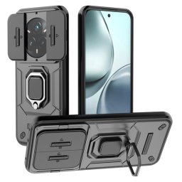 Хибриден гръб със стойка и слайдър за камера за Realme 14 Pro+ - черен