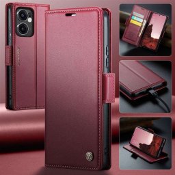 Кожен калъф страничен flip марка CASEME за Oppo Reno 13F 5G – винено червен