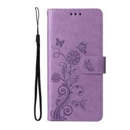 Кожен калъф тип портмоне с цветя и пеперуди за HONOR 400 5G - лилав