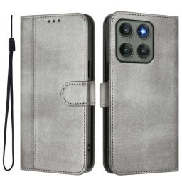 Кожен калъф тип портмоне за Motorola Edge 60 Pro 5G - сив