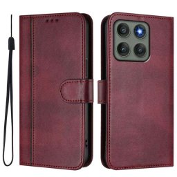Кожен калъф тип портмоне за Motorola Edge 60 Pro 5G - винено червен