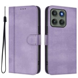 Кожен калъф тип портмоне за Motorola Edge 60 Pro 5G - лилав
