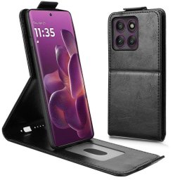 Кожен калъф flip за Motorola Edge 60 Pro 5G - черен