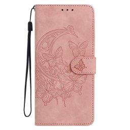Кожен калъф тип портмоне с пеперуди за Xiaomi Redmi Note 14S - светло розов