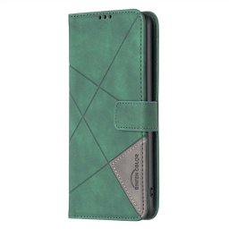 Кожен калъф тип портмоне марка BINFEN COLOR за HONOR 400 5G - зелен със сив триъгълник
