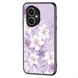 Силиконов кейс със стъклен гръб за HONOR 400 5G - лилави и бели цветя