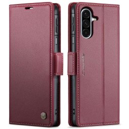 Кожен калъф страничен flip марка CASEME за Samsung Galaxy А17 5G – винено червен