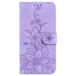 Кожен калъф тип портмоне с цветя за Samsung Galaxy S25 FE - лилав