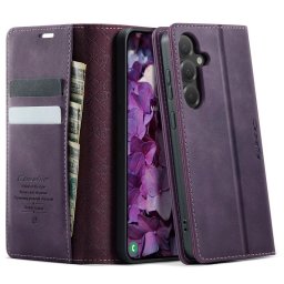 Кожен калъф страничен flip марка CASEME за Samsung Galaxy S25 FE – лилав