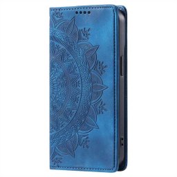 Кожен калъф тип портмоне с мандала за Motorola Edge 60 Pro 5G - тъмно син