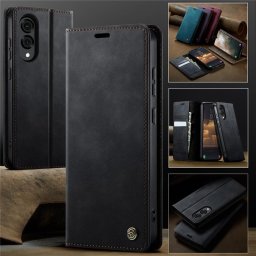 Кожен калъф страничен flip марка CASEME за Samsung Galaxy S25 Edge – черен