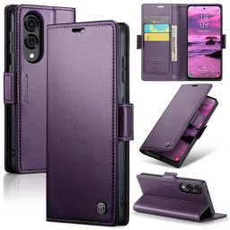 Кожен калъф страничен flip марка CASEME за Samsung Galaxy S25 Edge – лилав