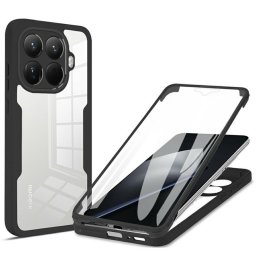 Цялостен гръб от силикон и пластмаса за Xiaomi 15T Pro - прозрачен с черна рамка