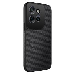 Гръб от силикон и пластмаса с карбонова текстура за Motorola Edge 70 5G - черен